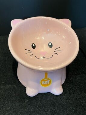 Pink Cat Ceramic Elevated Cat Bowl by Nice Paws